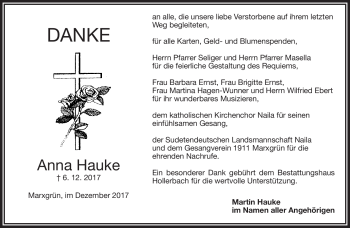 Traueranzeige von Anna Hauke von Frankenpost