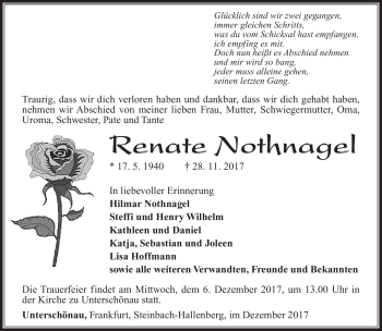 Traueranzeige von Renate Nothnagel von Südthüringer Presse