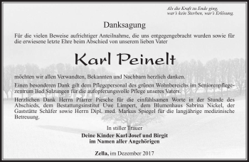 Traueranzeige von Karl Peinelt von Südthüringer Presse