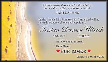 Traueranzeige von Tristan Danny Ullrich von Südthüringer Presse