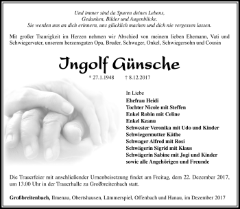Traueranzeige von Ingolf Günsche von Südthüringer Presse