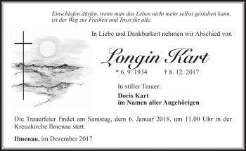 Traueranzeige von Longin Kart von Südthüringer Presse