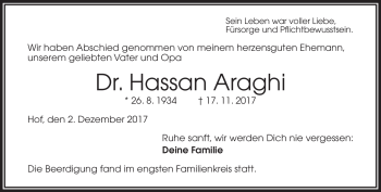 Traueranzeige von Hassan Araghi von Frankenpost