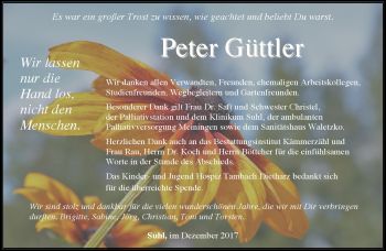 Traueranzeige von Peter Güttler von Südthüringer Presse