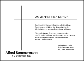 Traueranzeige von Alfred Sommermann von Frankenpost