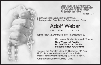 Traueranzeige von Adolf Weber von Frankenpost