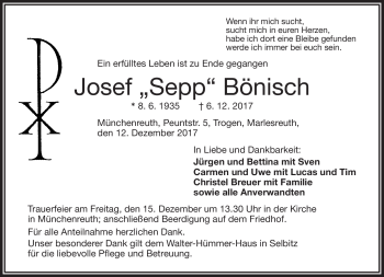 Traueranzeige von Josef Bönisch von Frankenpost