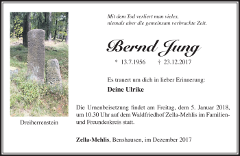Traueranzeige von Bernd Jung von Südthüringer Presse