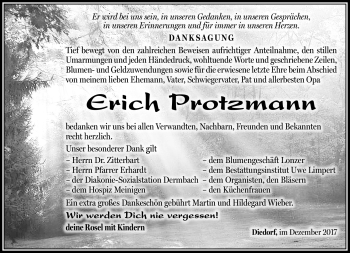 Traueranzeige von Erich Protzmann von Südthüringer Presse