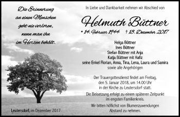 Traueranzeige von Helmuth Büttner von Südthüringer Presse