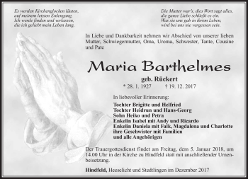 Traueranzeige von Maria Barthelmes von Südthüringer Presse
