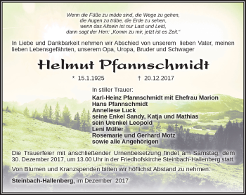 Traueranzeige von Helmut Pfannschmidt von Südthüringer Presse
