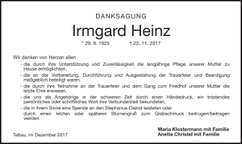 Traueranzeige von Irmgard Heinz von Neue Presse Coburg
