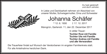 Traueranzeige von Johanna Schäfer von Frankenpost