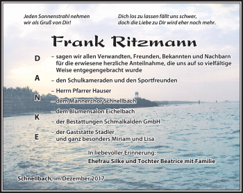 Traueranzeige von Frank Ritzmann von Südthüringer Presse