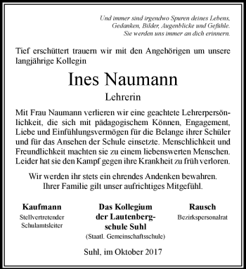 Traueranzeige von Ines Kerstin Naumann von Südthüringer Presse