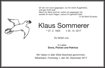 Traueranzeige von Klaus Sommerer von Frankenpost