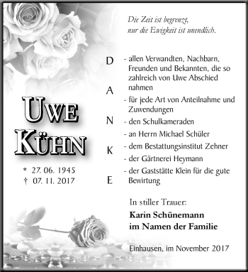 Traueranzeige von Uwe Kühn von Südthüringer Presse