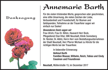 Traueranzeige von Annemarie Barth von Neue Presse Coburg