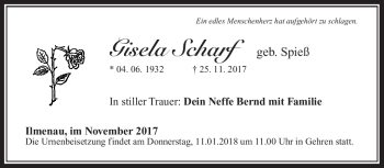 Traueranzeige von Gisela Scharf von Südthüringer Presse