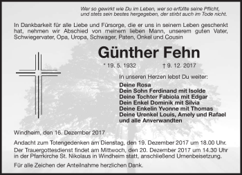 Traueranzeige von Günther Fehn von Neue Presse Coburg