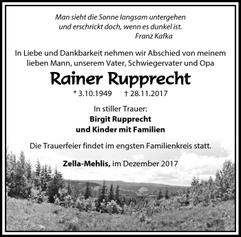Traueranzeige von Rainer Rupprecht von Südthüringer Presse