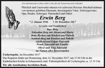 Traueranzeige von Erwin Berg von Frankenpost