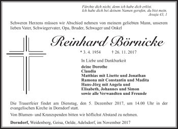 Traueranzeige von Reinhard Börnicke von Südthüringer Presse