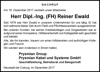 Traueranzeige von Reiner Ewald von Neue Presse Coburg