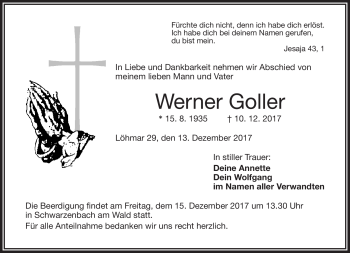 Traueranzeige von Werner Goller von Frankenpost