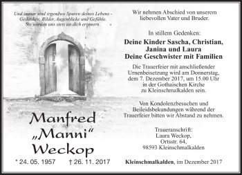 Traueranzeige von Manfred Weckop von Südthüringer Presse