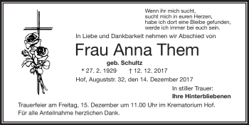 Traueranzeige von Anna Them von Frankenpost