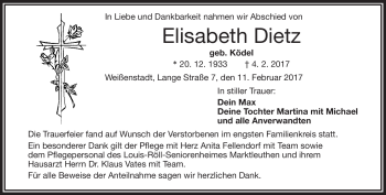 Traueranzeige von Elisabeth Dietz von Frankenpost