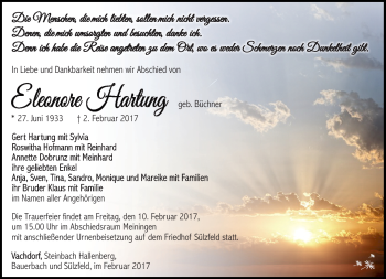 Traueranzeige von Eleonore Hartung von Südthüringer Presse