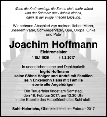 Traueranzeige von Joachim Hoffmann von Südthüringer Presse