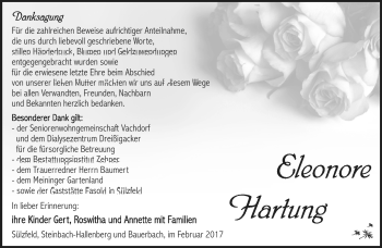 Traueranzeige von Eleonore Hartung von Südthüringer Presse