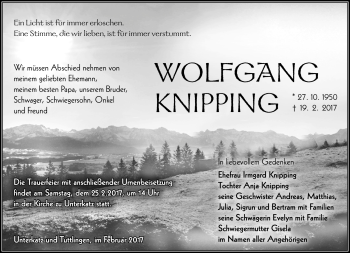 Traueranzeige von Wolfgang Knipping von Südthüringer Presse