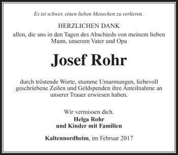 Traueranzeige von Josef Rohr von Südthüringer Presse