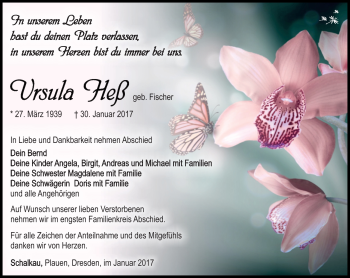 Traueranzeige von Ursula Heß von Südthüringer Presse