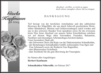 Traueranzeige von Gisela Kaufmann von Südthüringer Presse