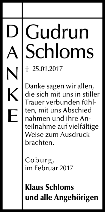 Traueranzeige von Gudrun Schloms von Neue Presse Coburg