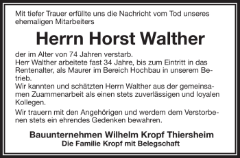 Traueranzeige von Horst Walther von Frankenpost
