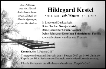 Traueranzeige von Hildegard Kestel von Neue Presse Coburg