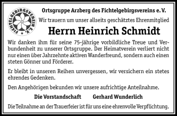 Traueranzeige von Heinrich Schmidt von Frankenpost