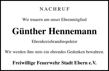 Traueranzeige von Günther Hennemann von Neue Presse Coburg