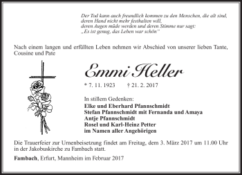 Traueranzeige von Emmi Heller von Südthüringer Presse