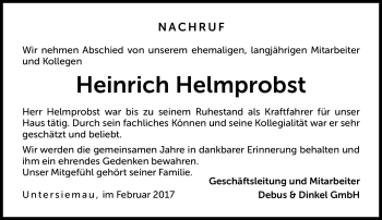 Traueranzeige von Heinrich Helmprobst von Neue Presse Coburg