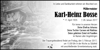 Traueranzeige von Karl-Heinz Bosse von Südthüringer Presse