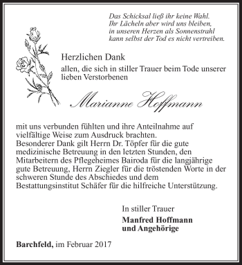 Traueranzeige von Marianne Hoffmann von Südthüringer Presse