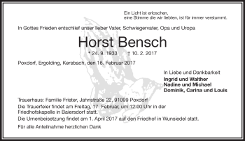 Traueranzeige von Horst Bensch von Frankenpost